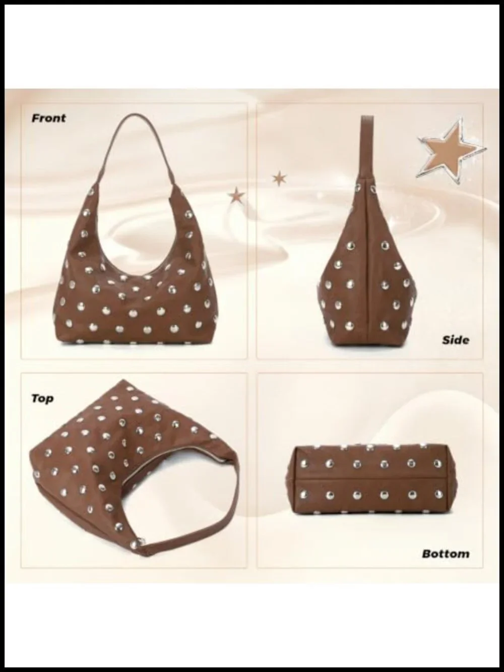 Studded Hobo Bag Women Slouchy Shoulder Purse Large PU Leather Y2K Punk